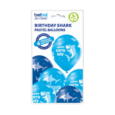 Latex PrePrinted Shark Birthday Design | 12" | Pack of 6