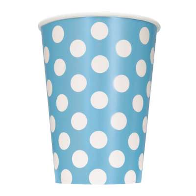 Powder Blue Dots Paper 12oz Cups | Pack of 6