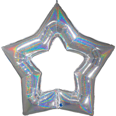 48" Holographic Linky Star Balloon  - Silver | P35