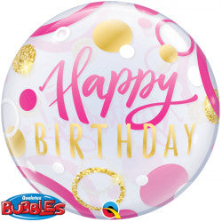 Bubble Message Birthday Pink & Gold Dots Balloon | 22"