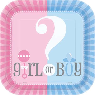 Gender Reveal 9" Square Plates | Pack of 8