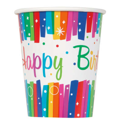 Rainbow Happy Birthday 9oz Cups | Pack of 8