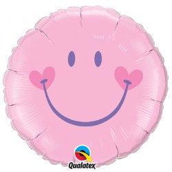 Pastel Pink Round Smiley Face Heart Cheeks Foil Balloon | 18"