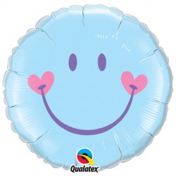 Pastel Blue Round Smiley Face Heart Cheeks Foil Balloon | 18"