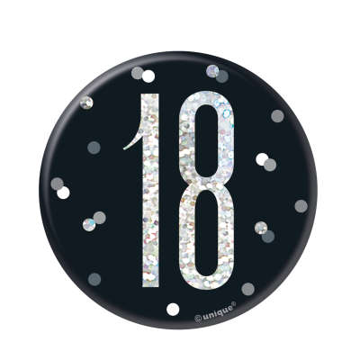 Black & Silver 18 | Birthday Badge | 8cm