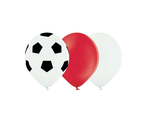 10 pack of 12" Football, Red & White Balloons - England, Poland, Qatar, Denmark, Switzerland, Canada, Japan, Tunisia Flags