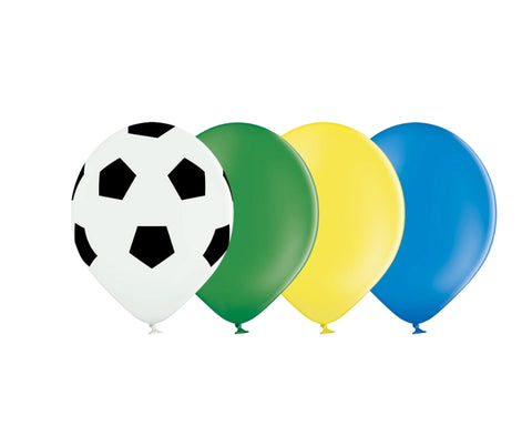 10 pack of 12" Football, Green, Yellow & Blue Latex Balloons - Brazil Flag