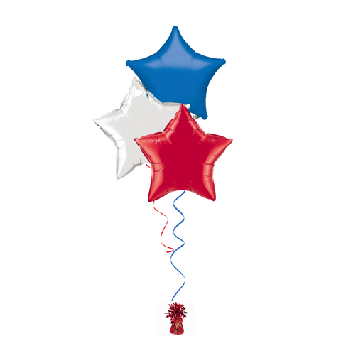 Bunch of 3 Red, White & Blue Foil Star Balloons |18"