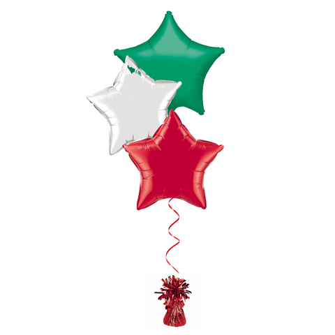 Bunch of 3 Red, White and Green Foil Star Balloons |18"