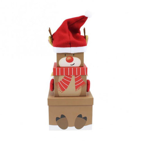 3PC Plush Reindeer Gift Box Stack | Collection