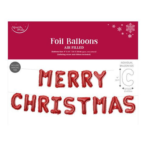 Red Merry Christmas Balloon Banner | Airfill | 24x35cm