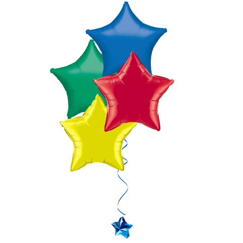 Bunch of 4 Yellow, Red, Green and Blue Foil Star Balloons |18"