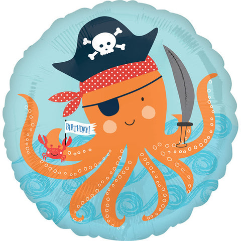 Birthday Pirate Octopus & Shark double sided Foil Balloon  | 18" | S40