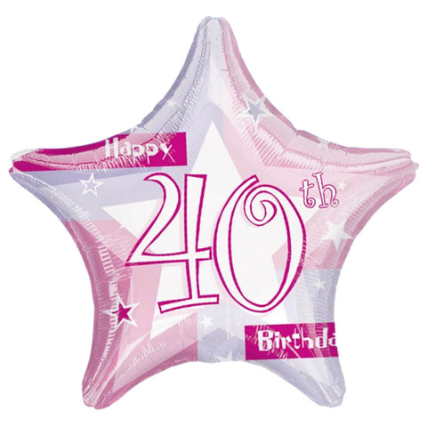Foil Star 40th Pink Shimmer Milestone Birthday Balloons | 18"