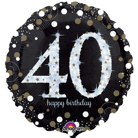 Black 40th Happy Birthday Foil Balloon | S40