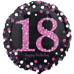 18th Happy Birthday Pink and Black Foil Balloon | 18"