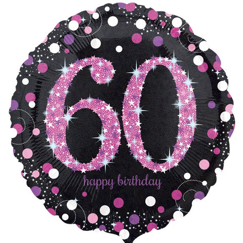 60th Happy Birthday Pink and Black Foil Balloon | 18"