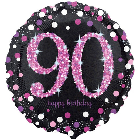 90th Happy Birthday Pink and Black Foil Balloon | 18"