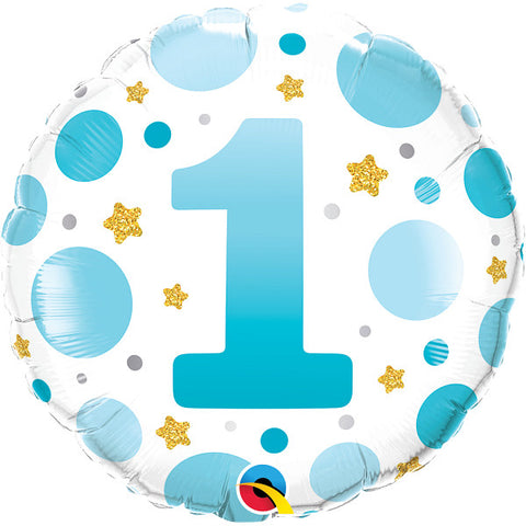 1st Birthday Blue Dots Foil Balloon | 18"