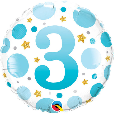 3rd Birthday Blue Dots Foil Balloon | 18"