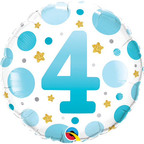 4th Birthday Blue Dots Foil Balloon | 18"
