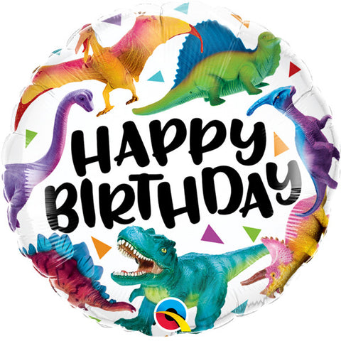 Foil Round Happy Birthday Colourful Dinosaur Balloon | 18"