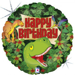 Foil Round Happy Birthday Dinosaur Balloon | 18"