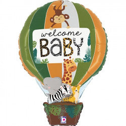 Hot Air Balloon Jungle Theme Welcome Baby Foil Balloon | 30"