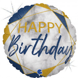 Happy Birthday Blue and Marble Foil | 18"