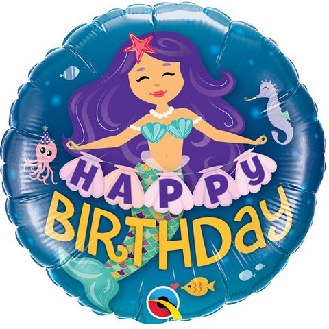 Foil Round Mermaid Wishes Happy Birthday Balloon | 18"