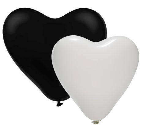 New Year's Latex Heart Black & White Balloons Pack | 12"