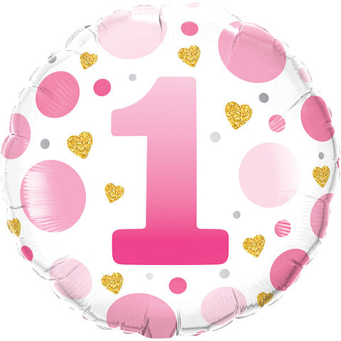 1st Birthday Pink Dots Foil Balloon | 18"