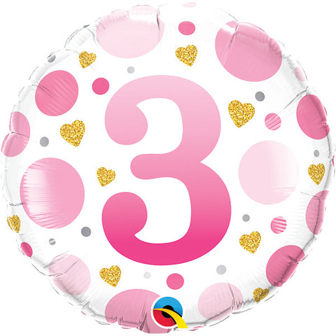 3rd Birthday Pink Dots Foil Balloon | 18"