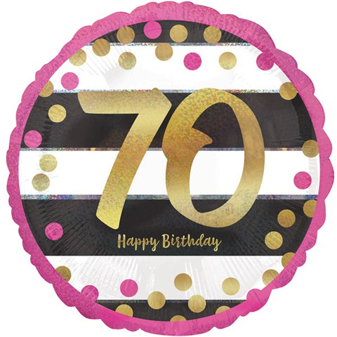 Pink, Gold and Black Striped 70th Birthday Foil Balloon | S40