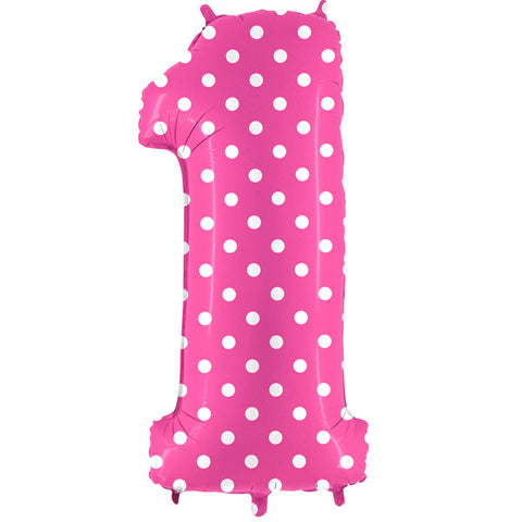 Foil Numbers Pink Polka Dot Balloons | 40"