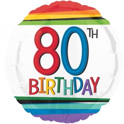 80th Birthday Rainbow Foil Balloon  | 18" | S40
